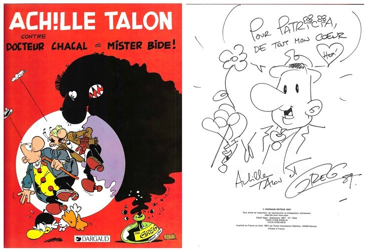 1987 EO MICHEL GREG DESSIN ORIGINAL ACHILLE TALON CONTRE DR CHACAL & MR BIDE