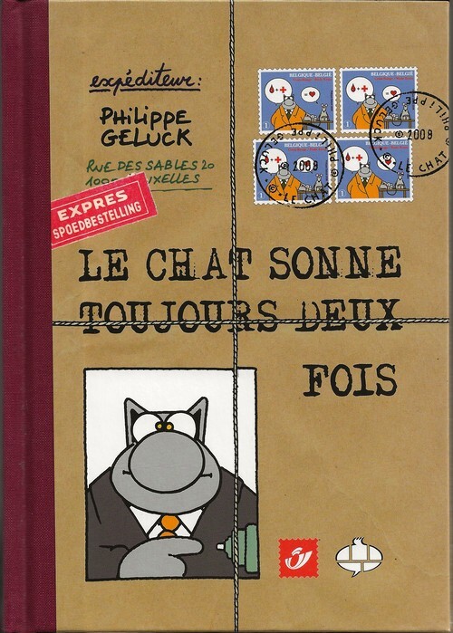 RARE EO LUXE N° SIGNÉ + TIMBRES + PHILIPPE GELUCK LE CHAT SONNE TOUJOURS 2 FOIS