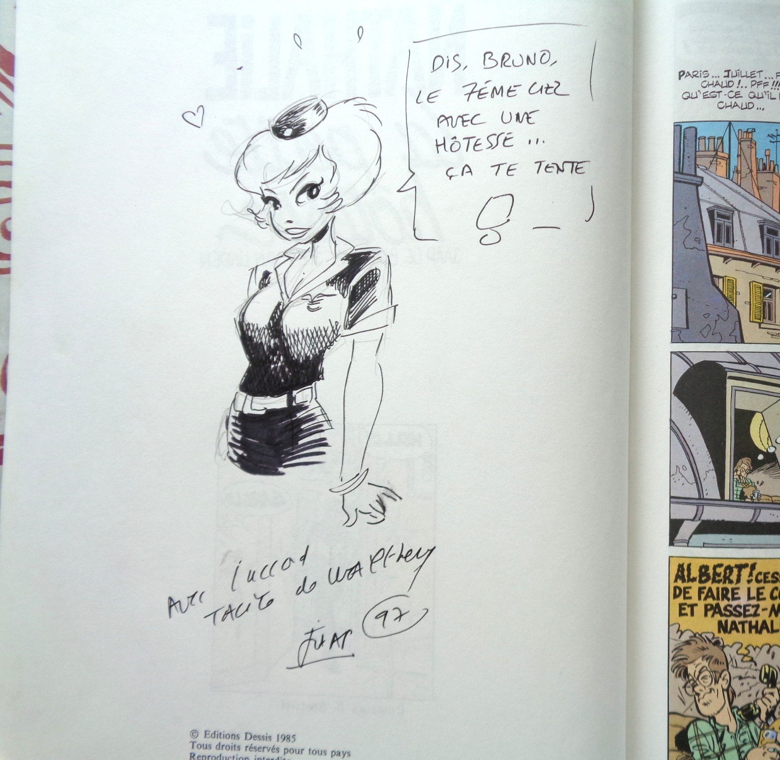 Dédicace Jaap de Boer NATHALIE le Petite Hôtesse Pastiche Natacha EO 1985 NEUF