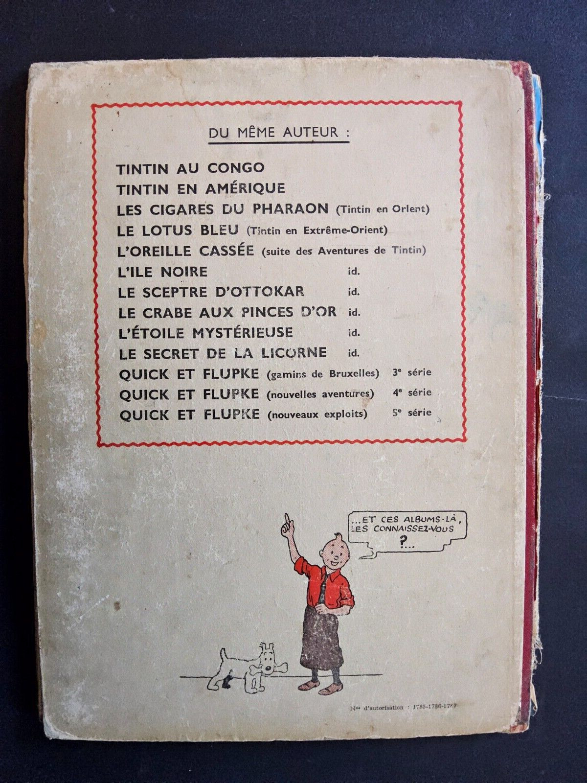 Tintin Dos Blanc- Le Secret de la Licorne - A20 - EO de 1943