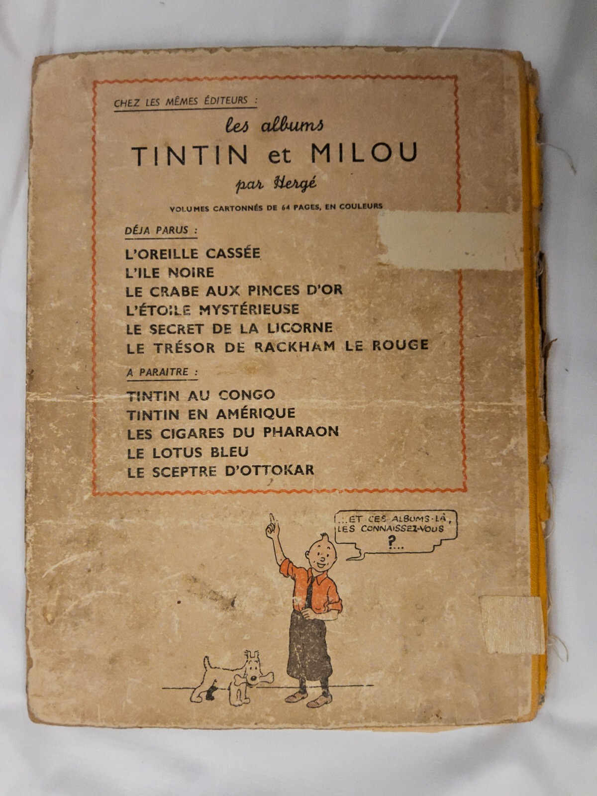 Tintin - Le trésor de Rackham le rouge - A24 - Dos Blanc - EO de 1944