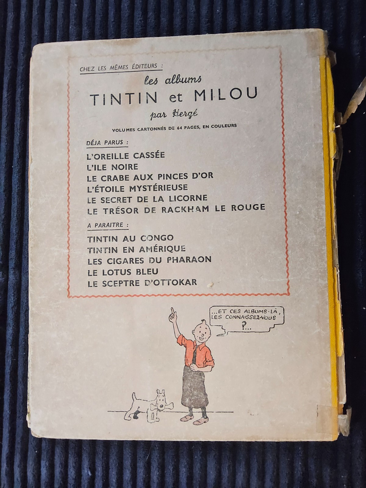 Tintin - Le trésor de Rackham le rouge - A24 - Dos Blanc - EO de 1944