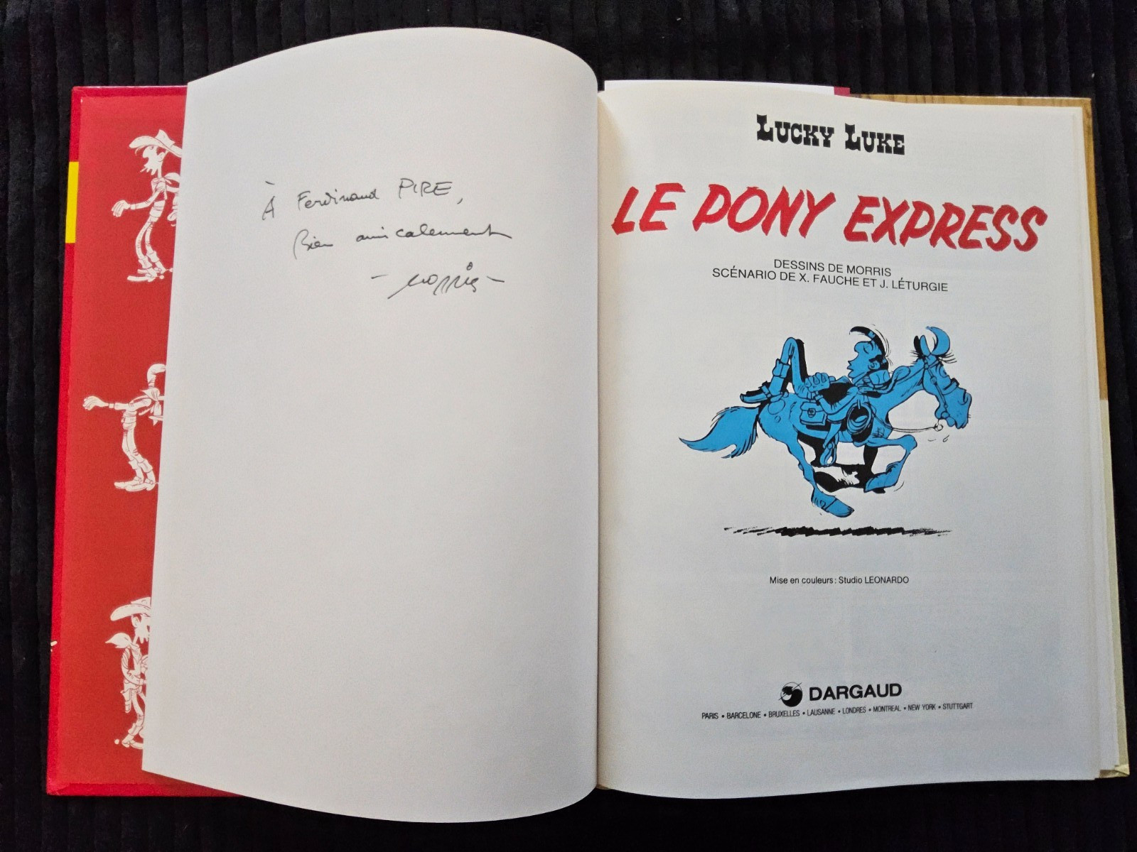 Magnifique Dédicace de Morris sur  EO  Lucky Luke - Le pony Express- 1988 - TTBE
