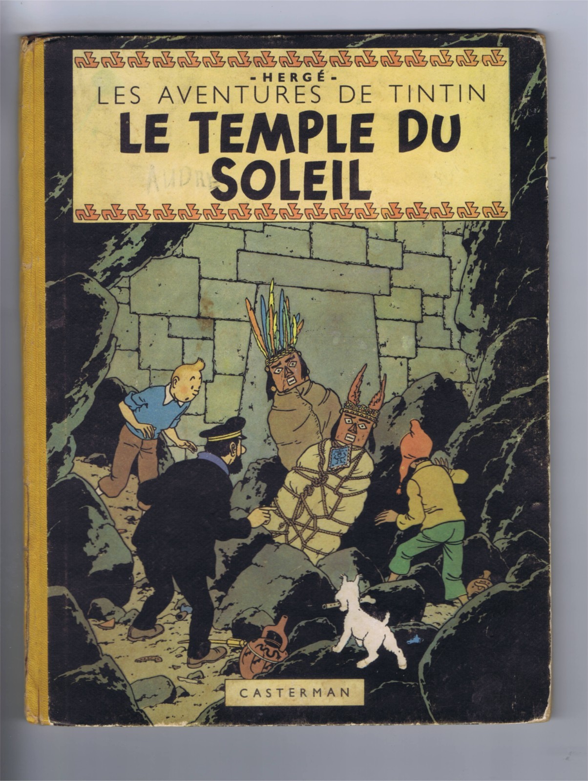 TINTIN HERGÉ  LE TEMPLE DU SOLEIL  eo 1949   4eme plat B3    2 SIGNES INCAS