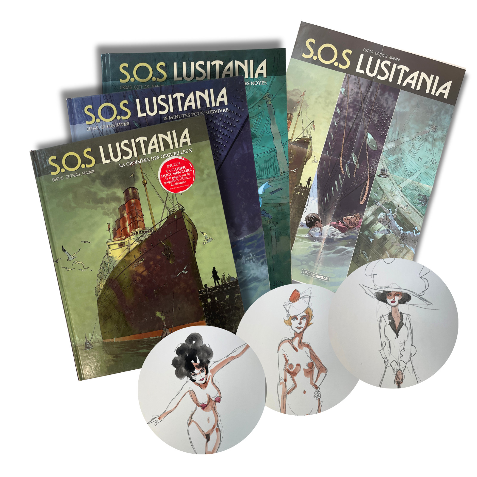 S.O.S Lusitania 1 à 3 - 3x Dédicaces de Manini avec affiche  41x58 - EO 2013-15