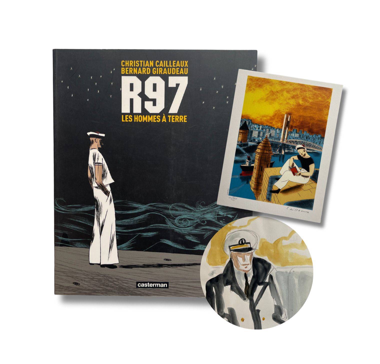 R97 - Les hommes à terre - Dédicace colorée de Cailleaux avec ex libris signé EO
