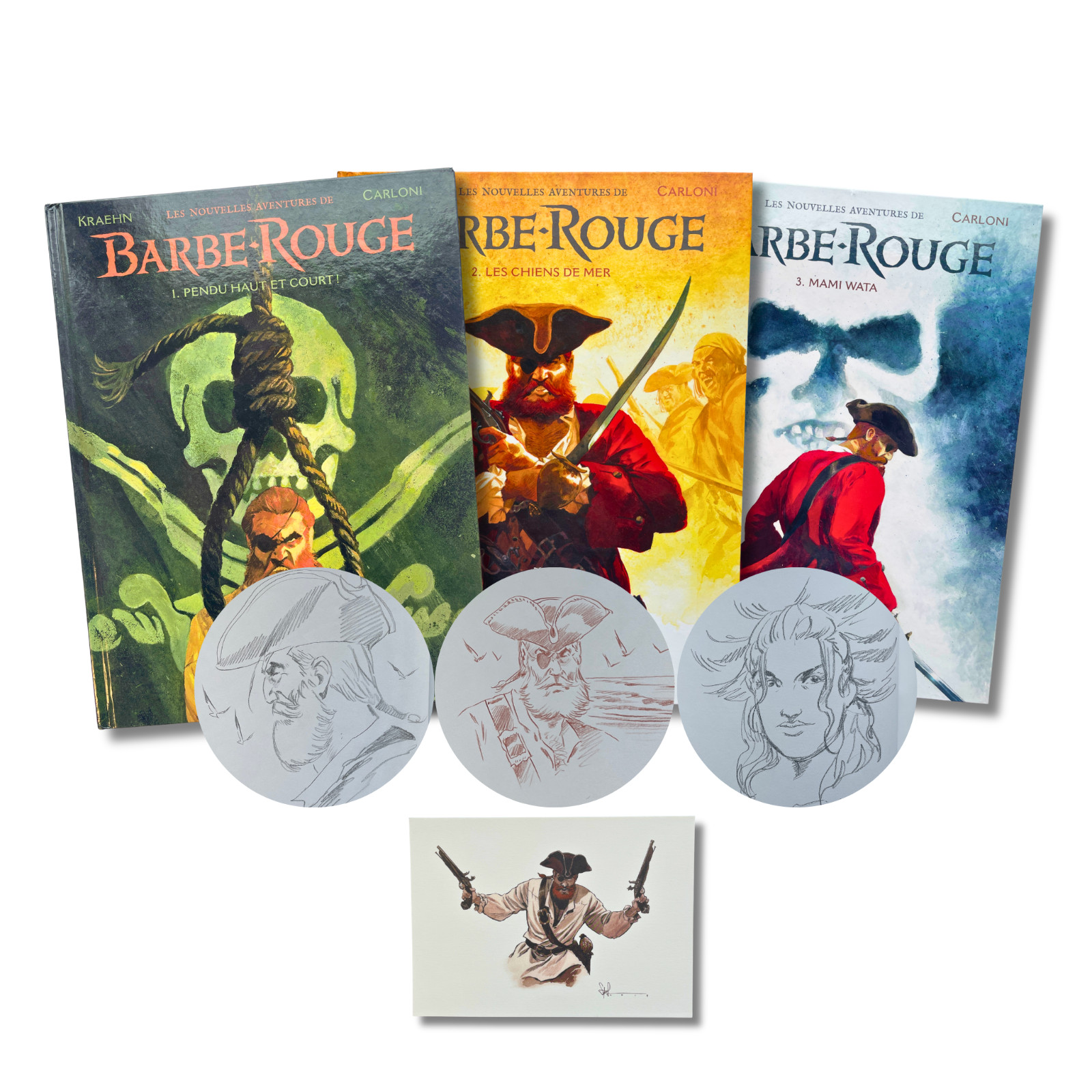 Barbe-Rouge T1, T2,T3–trois dédicaces, signées par Carloni, ex-libris -  EO