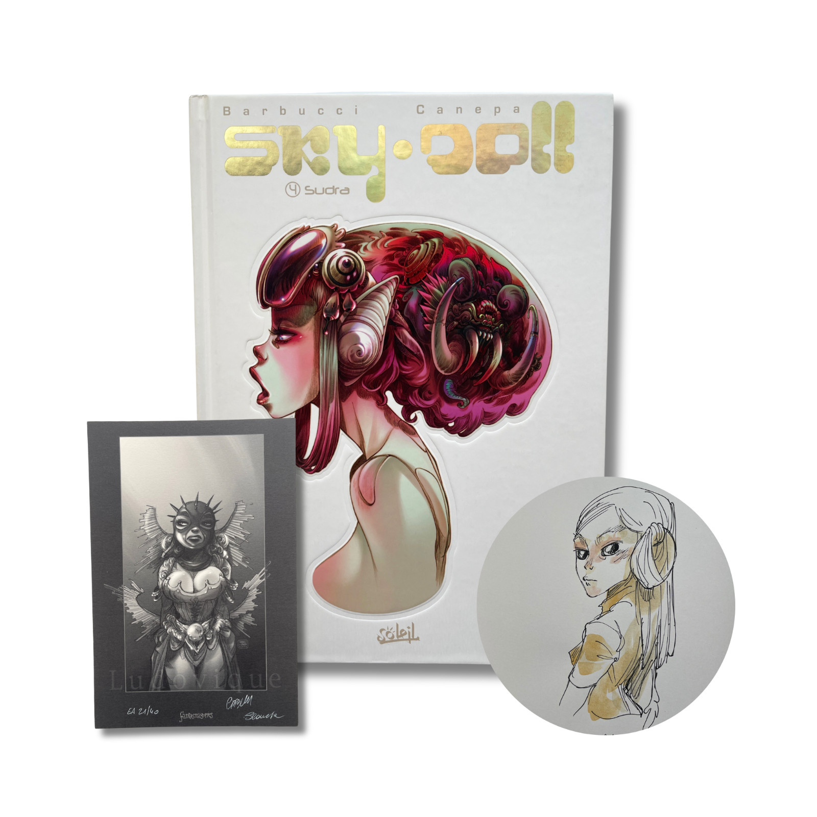 Sky-Doll - 4. Sudra, dédicace en couleur, signée par Barbucci avec ex-libris— EO